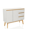 Weißes Sideboard TAROLO I mit holzfarbenen Füßen und Griffleisten von hjh LIVING
