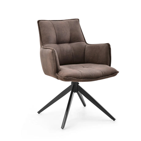 Brauner Esszimmerstuhl Tavaro mit gestepptem Bezug und schwarzem Sternfuß von hjh LIVING