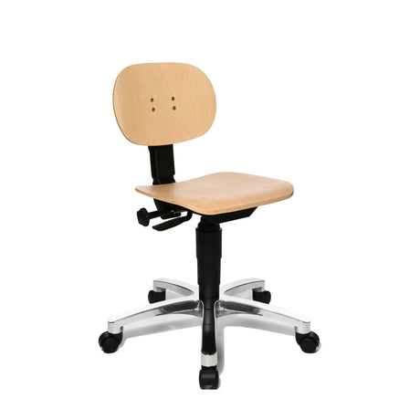 Drehhocker Tec 11 aus hellem Buchenholz mit silbernem Aluminiumfußkreuz von Topstar