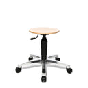 Drehhocker Tec 60 mit Sitzfläche aus Buche und silbernem Aluminiumfußkreuz auf Rollen von Topstar