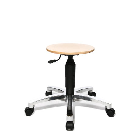 Drehhocker Tec 60 mit Sitzfläche aus Buche und silbernem Aluminiumfußkreuz auf Rollen von Topstar