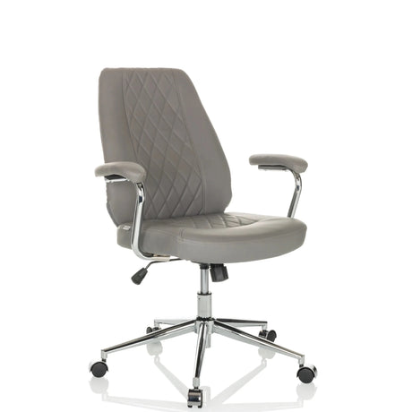 Grauer Home-Office-Chefsessel THEO I mit Steppung an der Rückenlehne und Chromgestell von hjh OFFICE