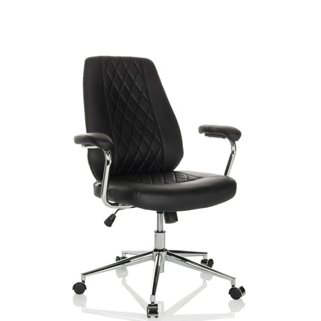 Schwarzer Home-Office-Chefsessel THEO I mit gesteppter Rückenlehne und Chromgestell von hjh OFFICE