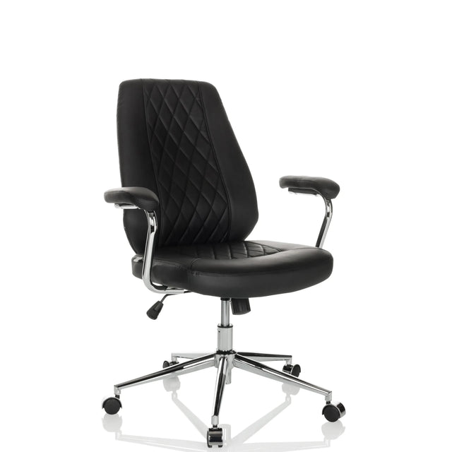 Schwarzer Home-Office-Chefsessel THEO I mit gesteppter Rückenlehne und Chromgestell von hjh OFFICE