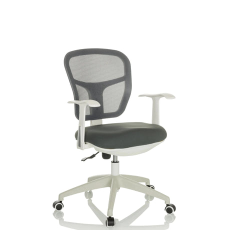 Grauer Homeoffice-Bürostuhl TOP 108 W mit Netzrückenlehne und weißem Gestell von hjh OFFICE
