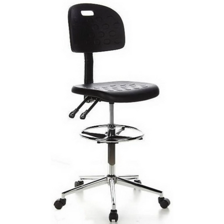 Schwarzer Counterstuhl TOP WORK 23 mit Fußring und verchromtem Sternfuß auf Rollen von hjh OFFICE