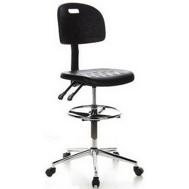 Schwarzer Counterstuhl TOP WORK 23 mit Fußring und verchromtem Sternfuß auf Rollen von hjh OFFICE