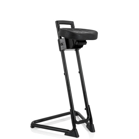 Schwarze Stehhilfe TOP WORK 32 mit gepolsterter Sitzfläche und U-förmigem Standfuß von hjh OFFICE