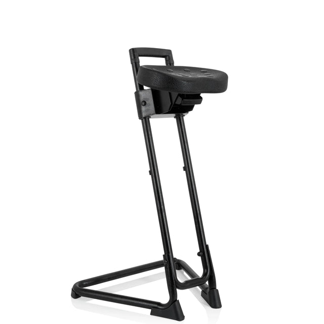 Schwarze Stehhilfe TOP WORK 32 mit gepolsterter Sitzfläche und U-förmigem Standfuß von hjh OFFICE
