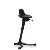 Schwarze Stehhilfe TOP WORK 34 mit ergonomisch geformter Sitzfläche und Sternfuß von hjh OFFICE