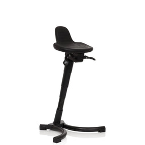 Schwarze Stehhilfe TOP WORK 34 mit ergonomisch geformter Sitzfläche und Sternfuß von hjh OFFICE