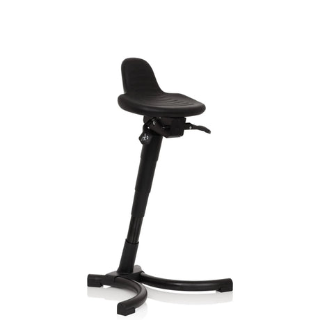 Schwarze Stehhilfe TOP WORK 34 mit ergonomisch geformter Sitzfläche und Sternfuß von hjh OFFICE