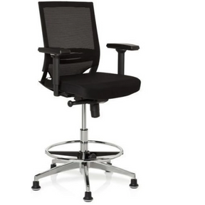 Schwarzer Counterstuhl TOP WORK 77 mit Netzrückenlehne, Fußring und glänzendem Metallgestell von hjh OFFICE