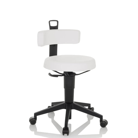 Weißer Drehhocker TOP WORK FLEX PU mit Bezug aus Kunstleder und schwarzem Fußkreuz von hjh OFFICE