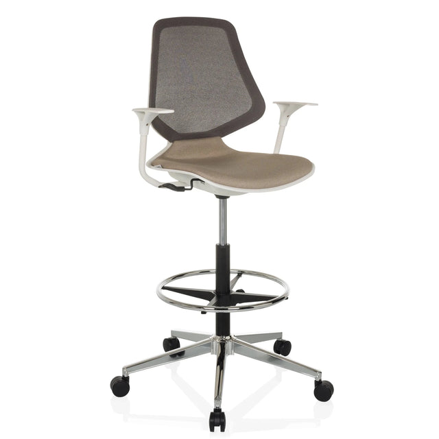 Beiger Counterstuhl TOP WORK STYLE mit Netzrückenlehne und Fußring auf Rollen von hjh OFFICE