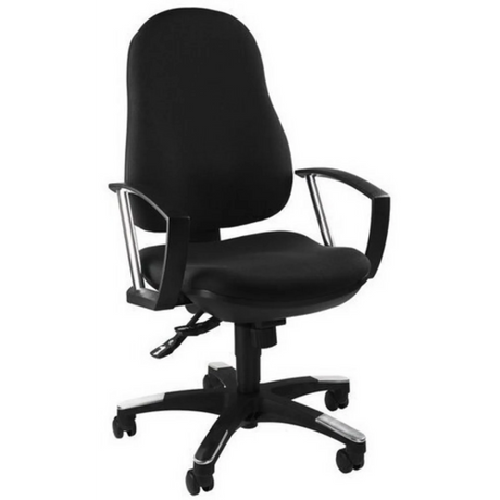 Homeoffice-Bürostuhl TRENDY SY mit schwarzem Stoffbezug und Armlehnen aus Metall von Topstar