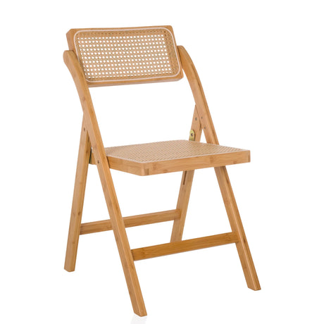 Brauner Klappstuhl TUDELA BAMBOO aus Bambus mit Wiener Geflecht an Sitzfläche und Rückenlehne von hjh LIVING