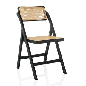 Schwarzer Klappstuhl TUDELA BAMBOO mit brauner Wiener Geflecht-Sitzfläche und Rückenlehne von hjh LIVING