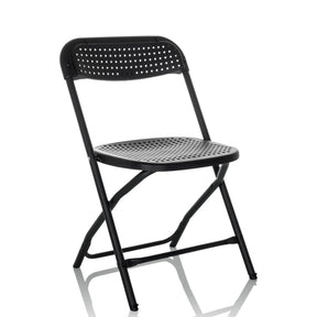 Schwarzer Outdoor-Stuhl TUDELA XXL PRO mit perforierter Sitzfläche und Rückenlehne von hjh OFFICE