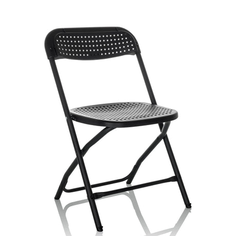 Schwarzer Outdoor-Stuhl TUDELA XXL PRO mit perforierter Sitzfläche und Rückenlehne von hjh OFFICE