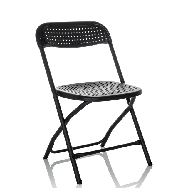 Schwarzer Outdoor-Stuhl TUDELA XXL PRO mit perforierter Sitzfläche und Rückenlehne von hjh OFFICE