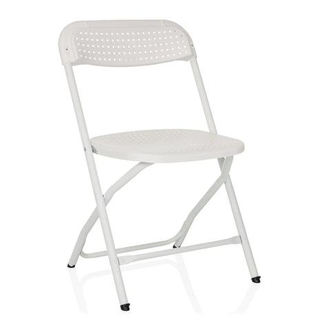 Weißer Outdoor-Stuhl TUDELA XXL PRO W mit perforierter Sitzfläche und Rückenlehne von hjh OFFICE