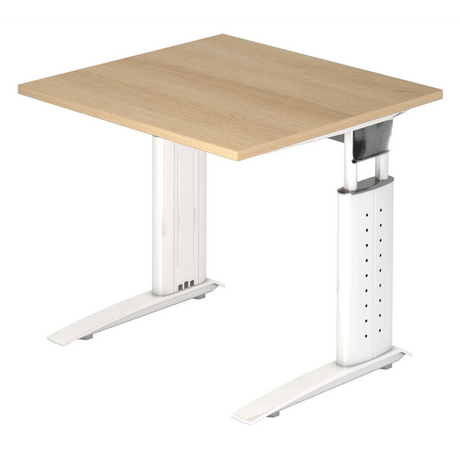 Höhenverstellbarer Schreibtisch UNDA 8 W in Eiche und Weiß mit quadratischer Tischplatte von hjh OFFICE PRO