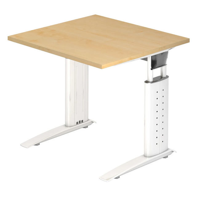 Höhenverstellbarer Schreibtisch UNDA 8 W mit Ahornholzplatte und weißem Gestell von hjh OFFICE PRO