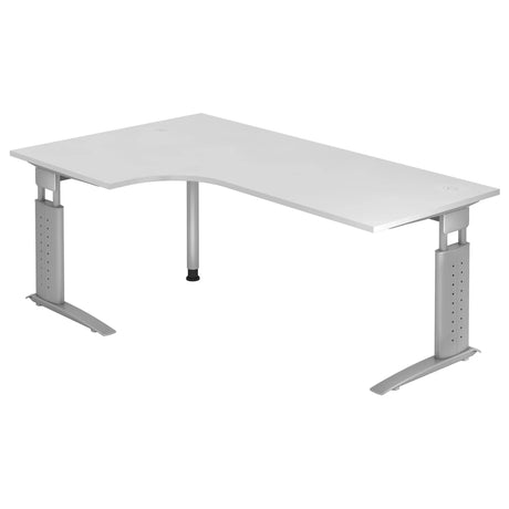 Höhenverstellbarer Eckschreibtisch UNDA 82 S in Weiß und Silber mit L-förmiger Platte von hjh OFFICE PRO