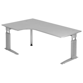 Höhenverstellbarer Eckschreibtisch UNDA 82 S in Grau und Silber mit L-förmiger Platte von hjh OFFICE PRO