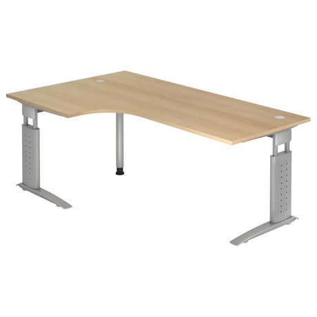 Höhenverstellbarer L-Schreibtisch UNDA 82 S in Eiche-Optik mit silbernem Gestell von hjh OFFICE PRO