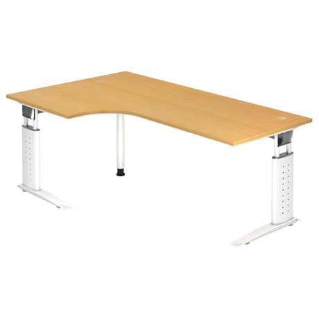 Höhenverstellbarer L-Schreibtisch UNDA 82 W in Buche mit weißem Gestell von hjh OFFICE PRO
