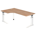 Höhenverstellbarer Schreibtisch UNDA 82 W in Nussbaum-Optik mit weißem Gestell von hjh OFFICE PRO
