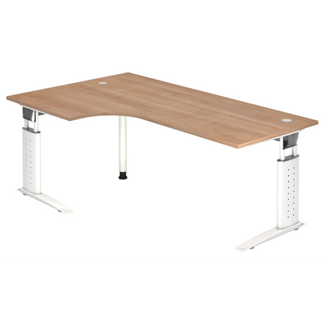 Höhenverstellbarer Schreibtisch UNDA 82 W in Nussbaum-Optik mit weißem Gestell von hjh OFFICE PRO