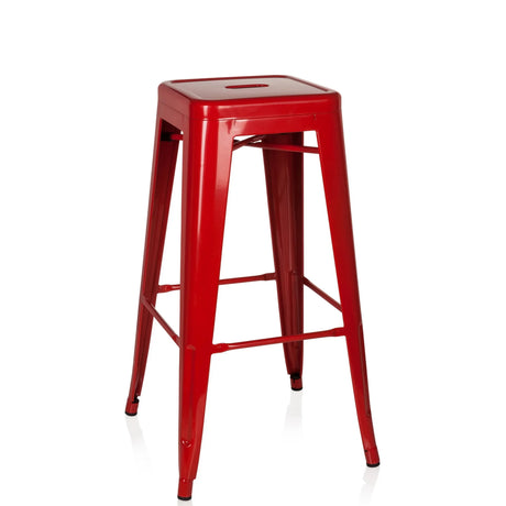 Roter Barhocker VANTAGGIO HIGH aus Metall mit quadratischer Sitzfläche und Fußrasten von hjh OFFICE