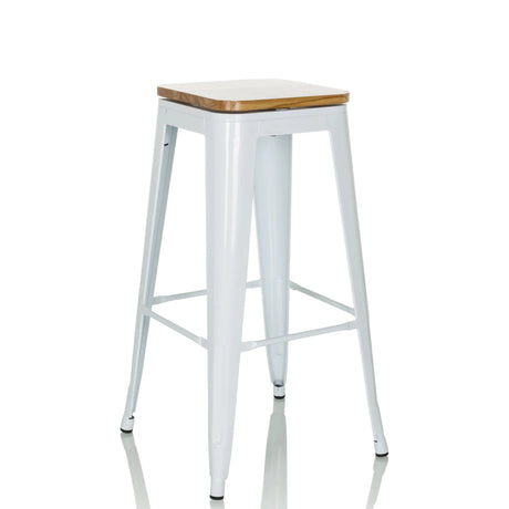 Weißer Barhocker VANTAGGIO HIGH WS mit quadratischer Sitzfläche aus Holz und Metallgestell von hjh OFFICE