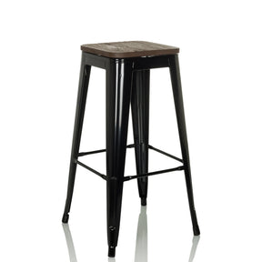 Barhocker VANTAGGIO HIGH WS mit schwarzem Metallgestell und dunkler Holzsitzfläche von hjh OFFICE