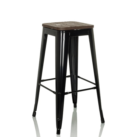 Barhocker VANTAGGIO HIGH WS mit schwarzem Metallgestell und dunkler Holzsitzfläche von hjh OFFICE