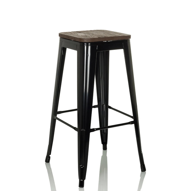 Barhocker VANTAGGIO HIGH WS mit schwarzem Metallgestell und dunkler Holzsitzfläche von hjh OFFICE