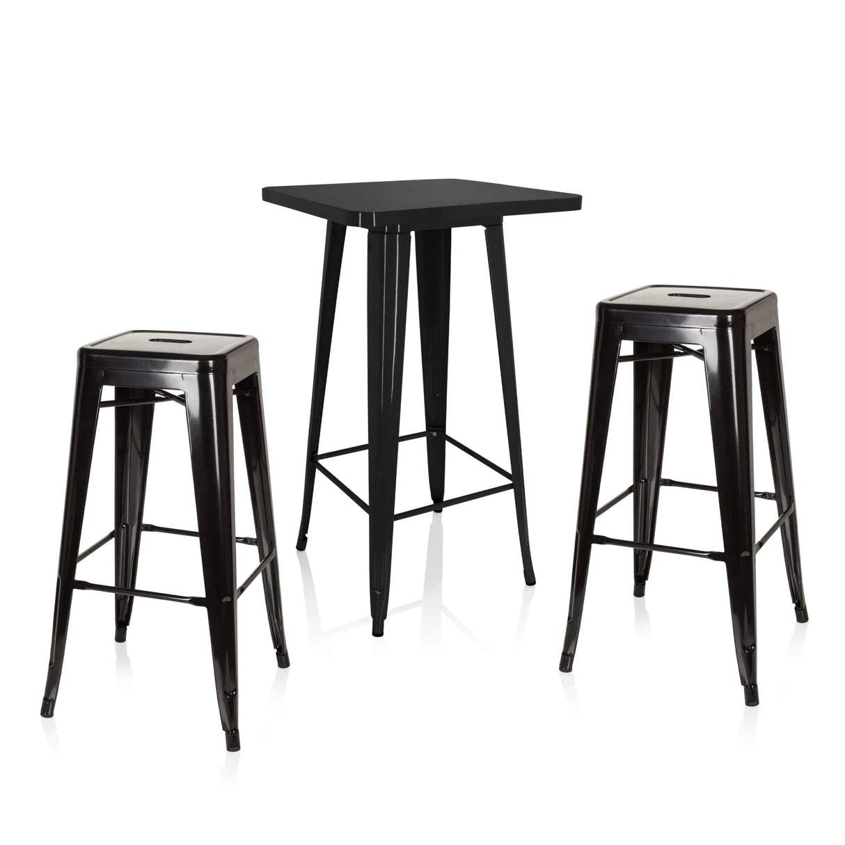 Schwarzes Bar-Set Vantaggio Set mit einem quadratischen Hochtisch und zwei passenden Barhockern von hjh OFFICE