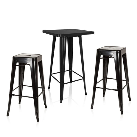 Schwarzes Bar-Set Vantaggio Set mit einem quadratischen Hochtisch und zwei passenden Barhockern von hjh OFFICE
