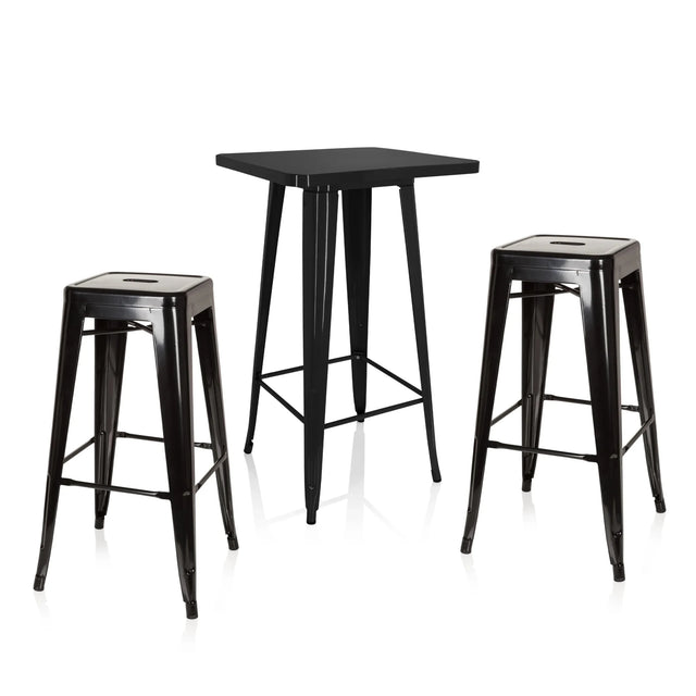 Schwarzes Bar-Set Vantaggio Set mit einem quadratischen Hochtisch und zwei passenden Barhockern von hjh OFFICE