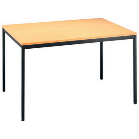 Schreibtisch VEKTOR 6 mit buchenfarbener Tischplatte und schwarzem Metallgestell von hjh OFFICE PRO