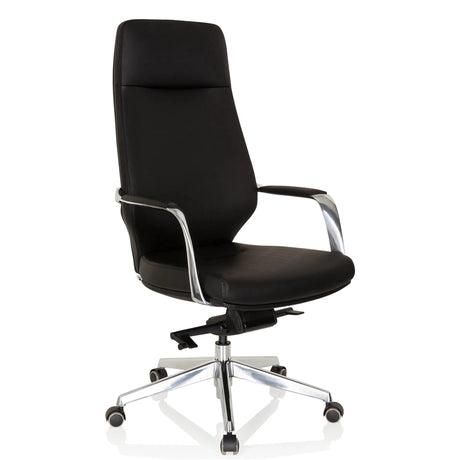 Schwarzer Profi-Chefsessel VELVET mit glänzenden Aluminium-Armlehnen und Sternfuß von hjh OFFICE