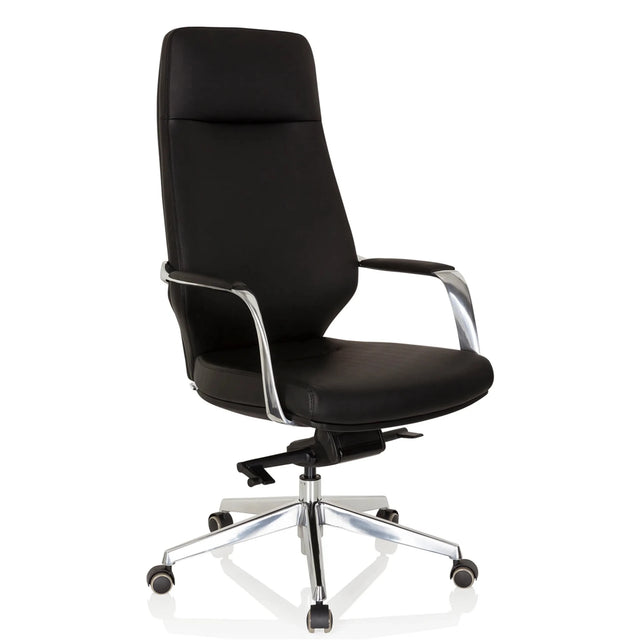 Schwarzer Profi-Chefsessel VELVET mit glänzenden Aluminium-Armlehnen und Sternfuß von hjh OFFICE