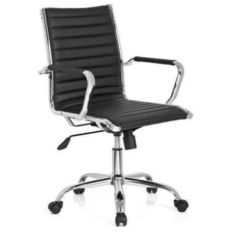 Schwarzer Profi-Chefsessel VEMONA 10 mit gestepptem Bezug und glänzenden Chromelementen von hjh OFFICE