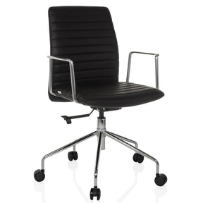 Luxus-Chefsessel VEMONA 30 mit schwarzem Bezug, Chrom-Armlehnen und einem Fußkreuz auf Rollen von hjh OFFICE