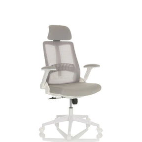Homeoffice-Bürostuhl VENDO W in Grau mit Netzrückenlehne und weißem Fußkreuz von hjh OFFICE