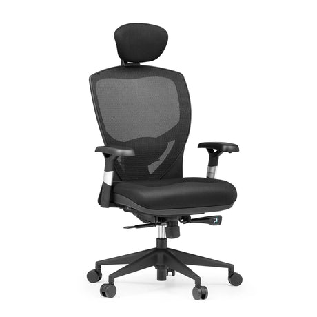 High-End-Bürostuhl VENUS BASE mit schwarzem Netzbezug, Kopfstütze und Armlehnen von hjh OFFICE