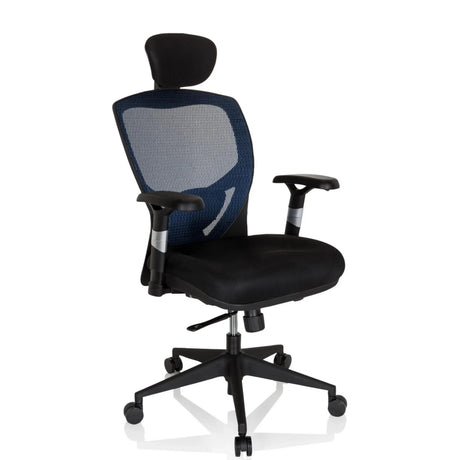 High-End-Bürostuhl VENUS BASE in Blau und Schwarz mit Netzrücken und Kopfstütze von hjh OFFICE